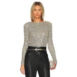 Free People Gold Rush Sequin Top Silver Medium NWT Festival